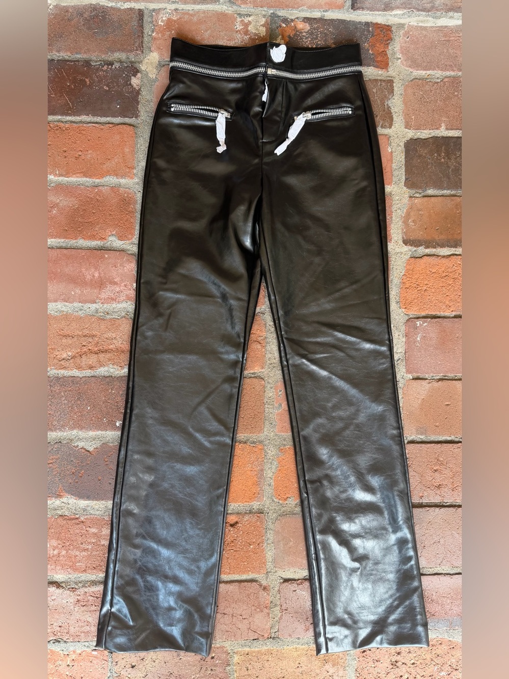 Zara Black Faux Leather Waistband Leggings